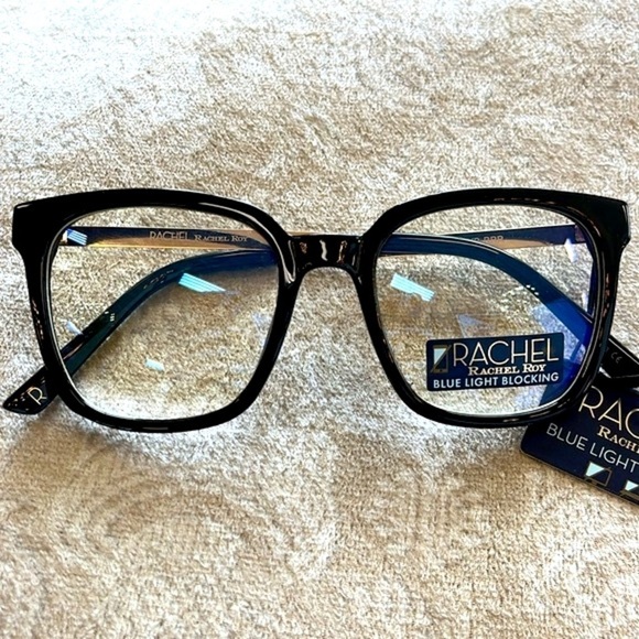 Brand New Rachel Roy Blue Light Blocking Round Glasses Black Frame Gold Tone Arm - Picture 3 of 16
